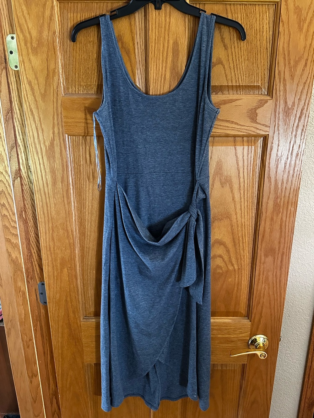 nine britton Sleeveless Draped Midi Dress in Slate Blue